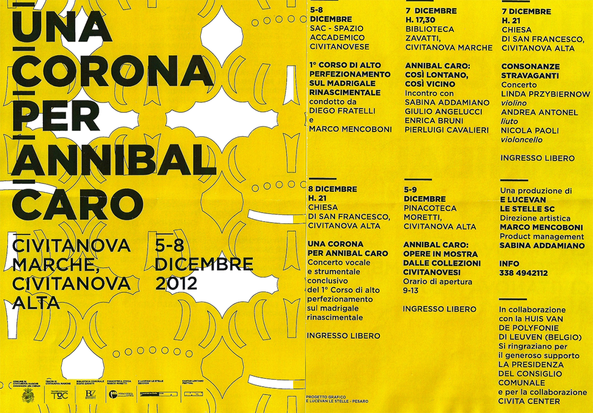 Programma dell'iniziativa Una Corona per Annibal Caro - Civitanova Marche Alta 5-8 dicembre 2012